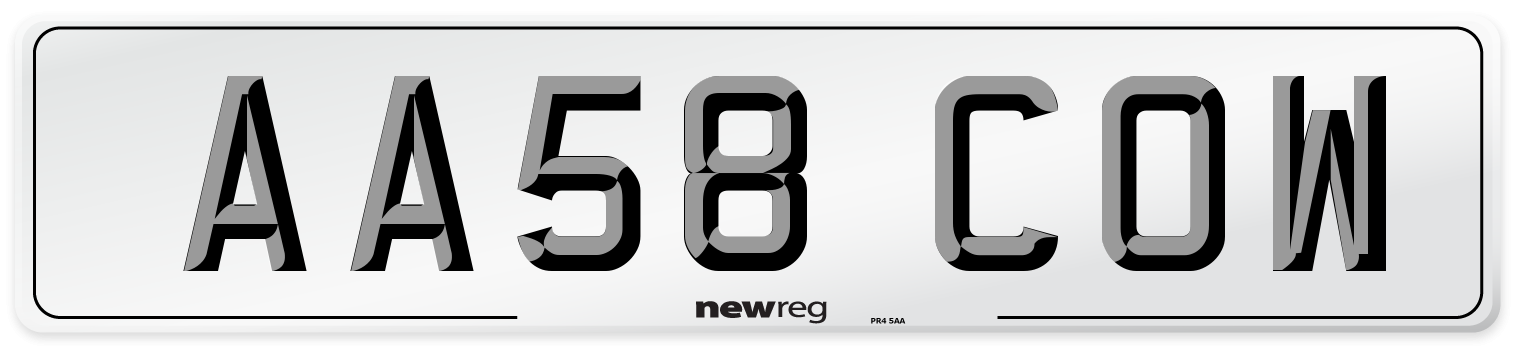 AA58 COW Number Plate from New Reg